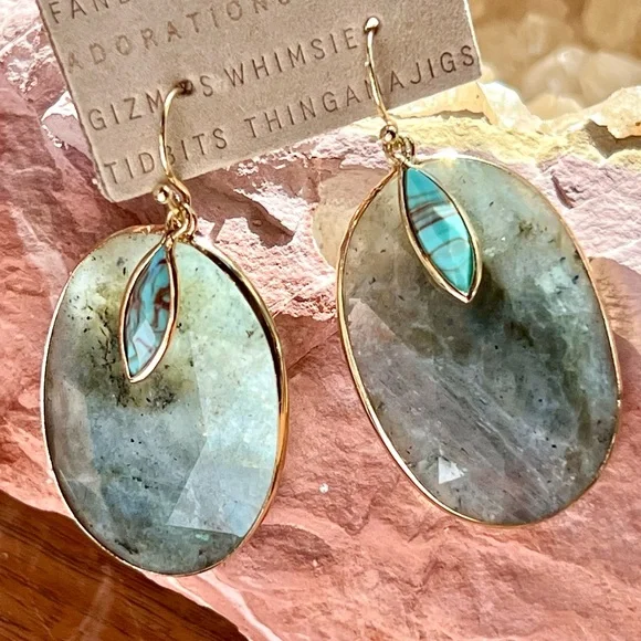 NWT Anthropologie Turquoise & Labradorite Layered Gemstone Earrings - Picture 5 of 12